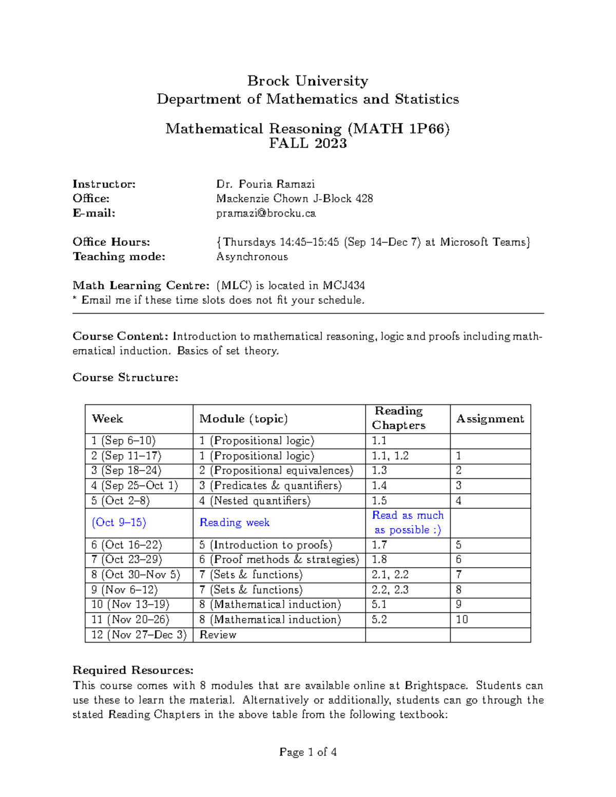 Syllabus Brock University Department of Mathematics and Statistics
