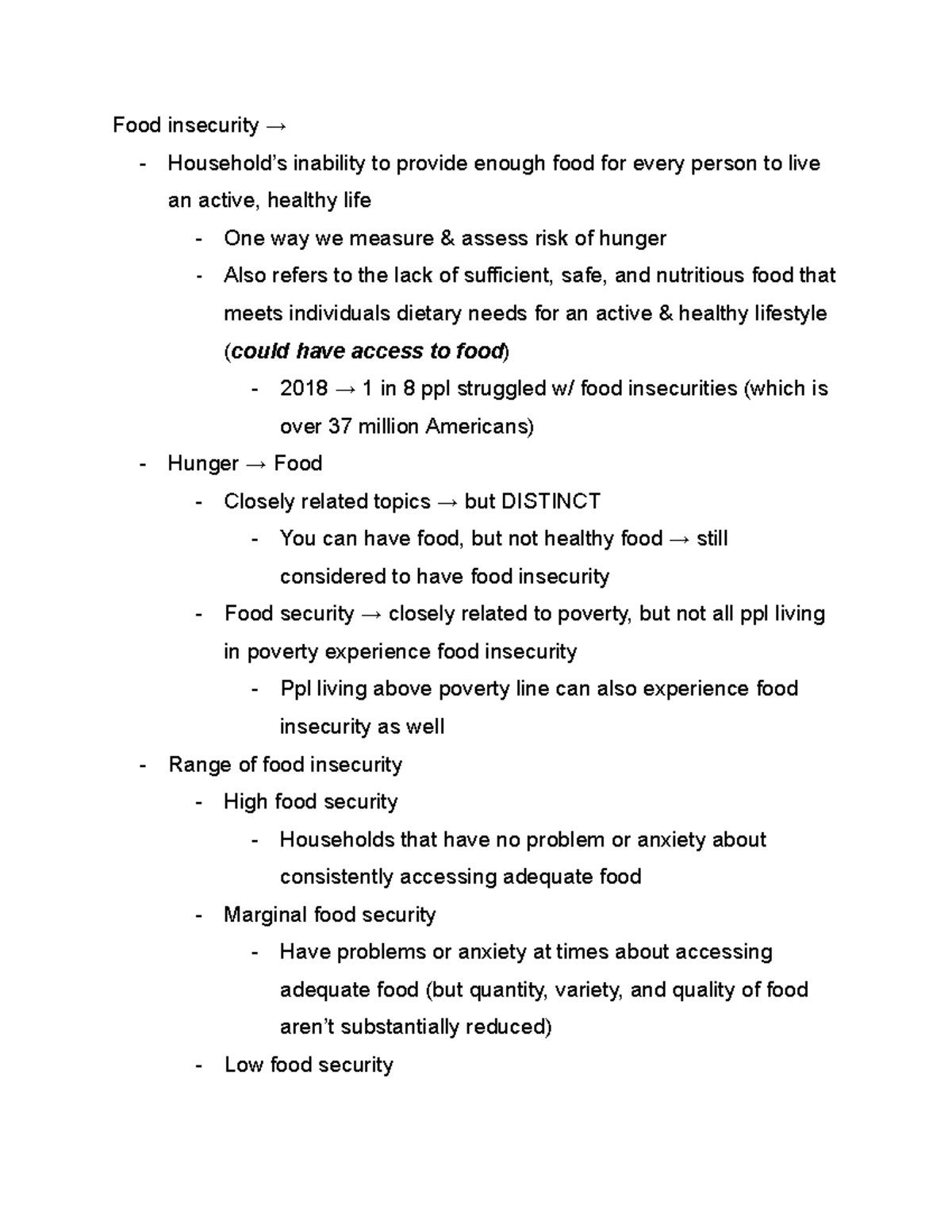 Food Insecurity & Public Health .docx - Food insecurity → - Household’s ...