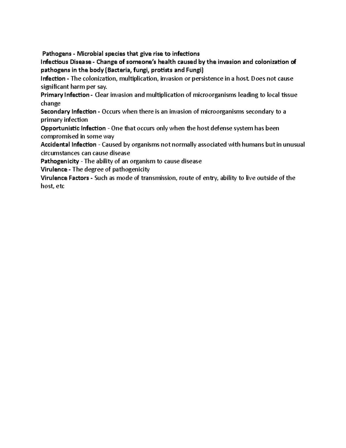 Study guide - Notes - Pathogens - Microbial species that give rise to ...