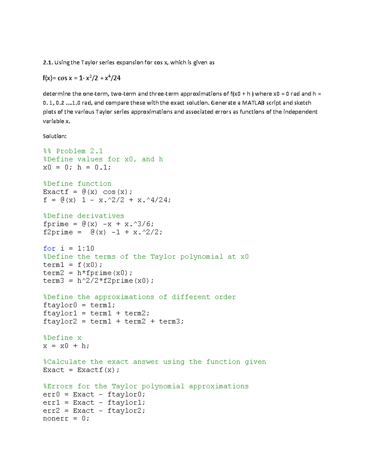 Chapter 2 selected problems solutions - Using the Taylor series ...