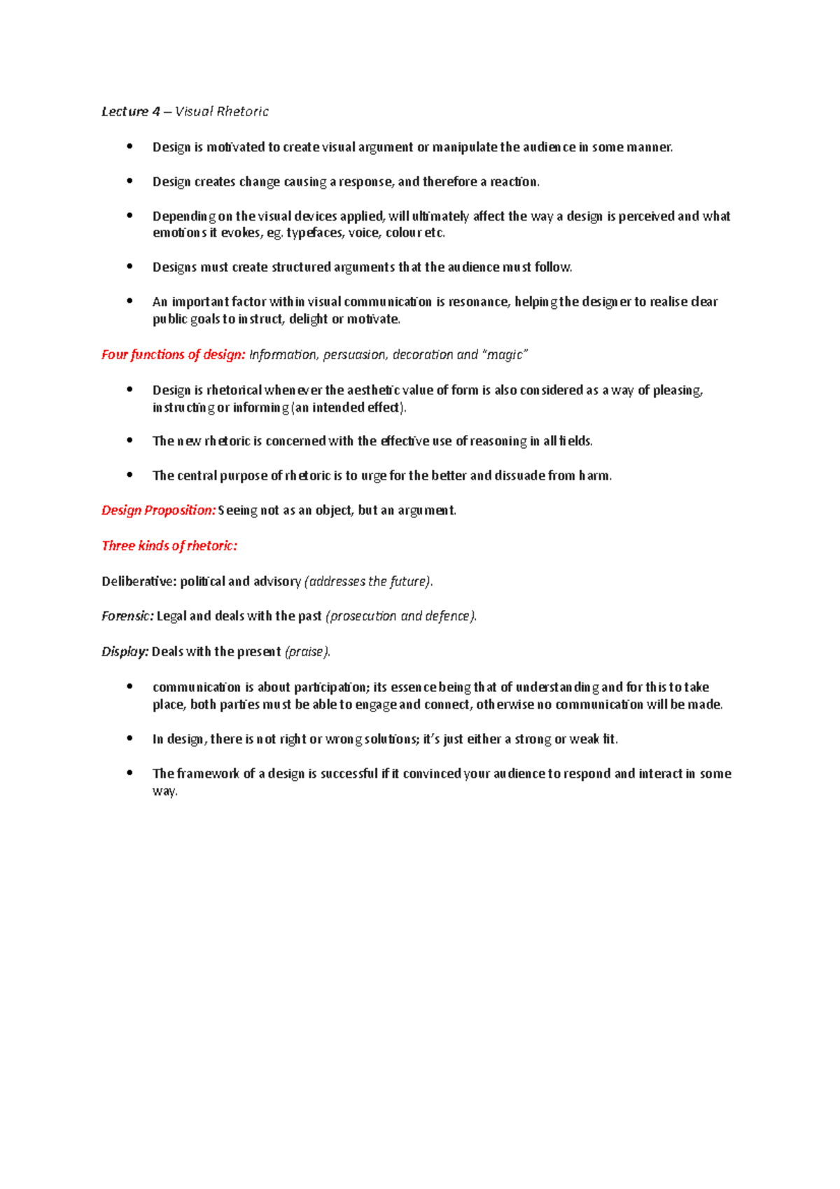 Lecture 4 - Visual Rhetoric - Lecture 4 – Visual Rhetoric Design is ...