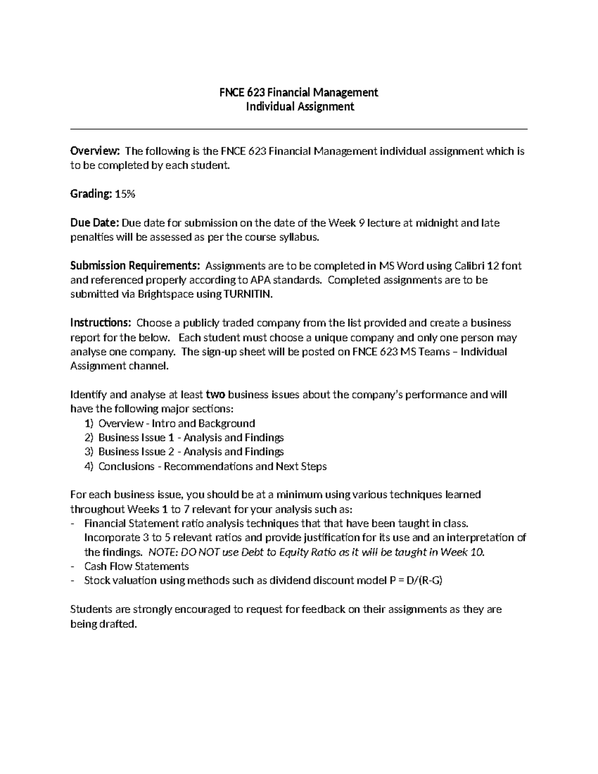 FNCE 623 Financial Management - Individual Assignment v3 - FNCE 623 ...