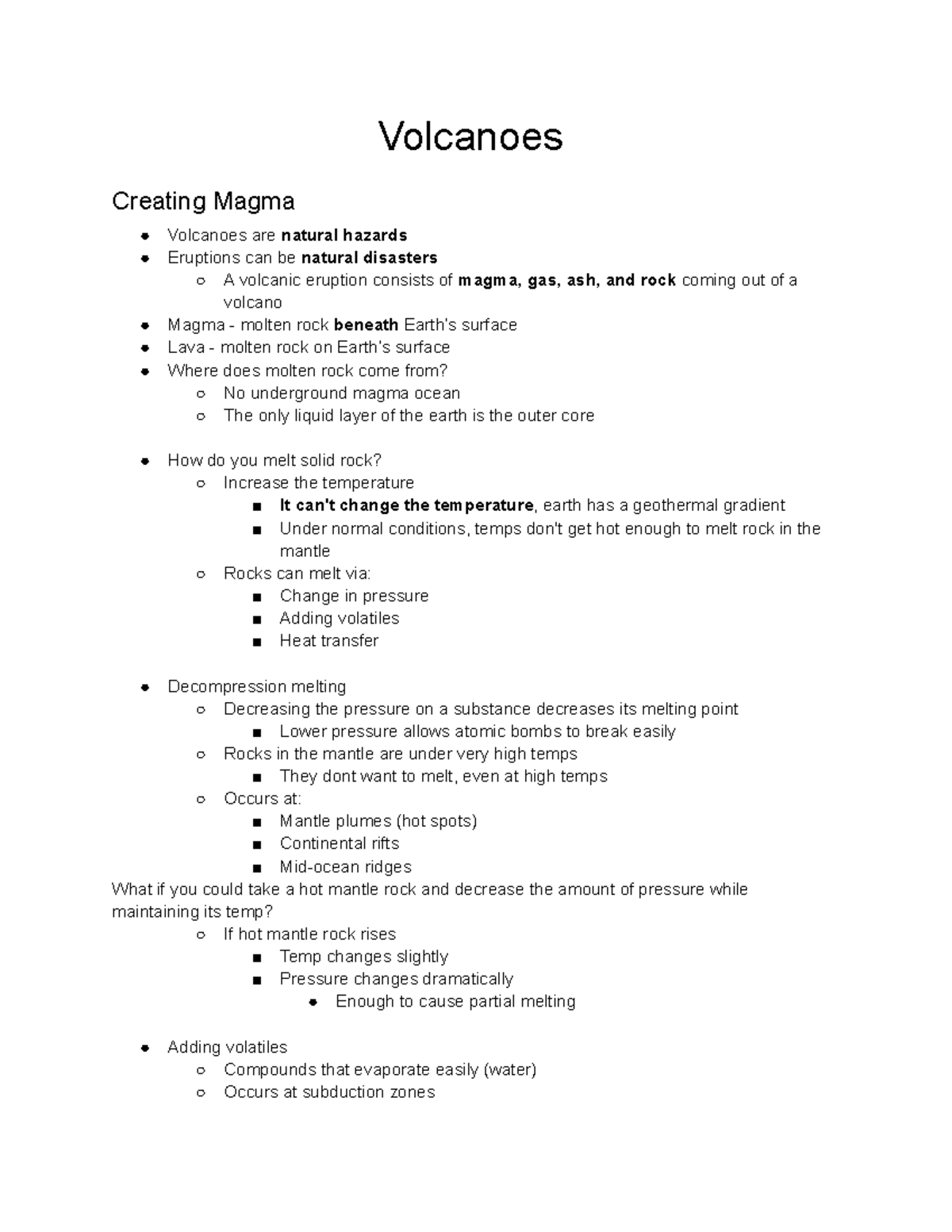 Volcanoes - Volcano Lecture Notes - Volcanoes Creating Magma Volcanoes ...