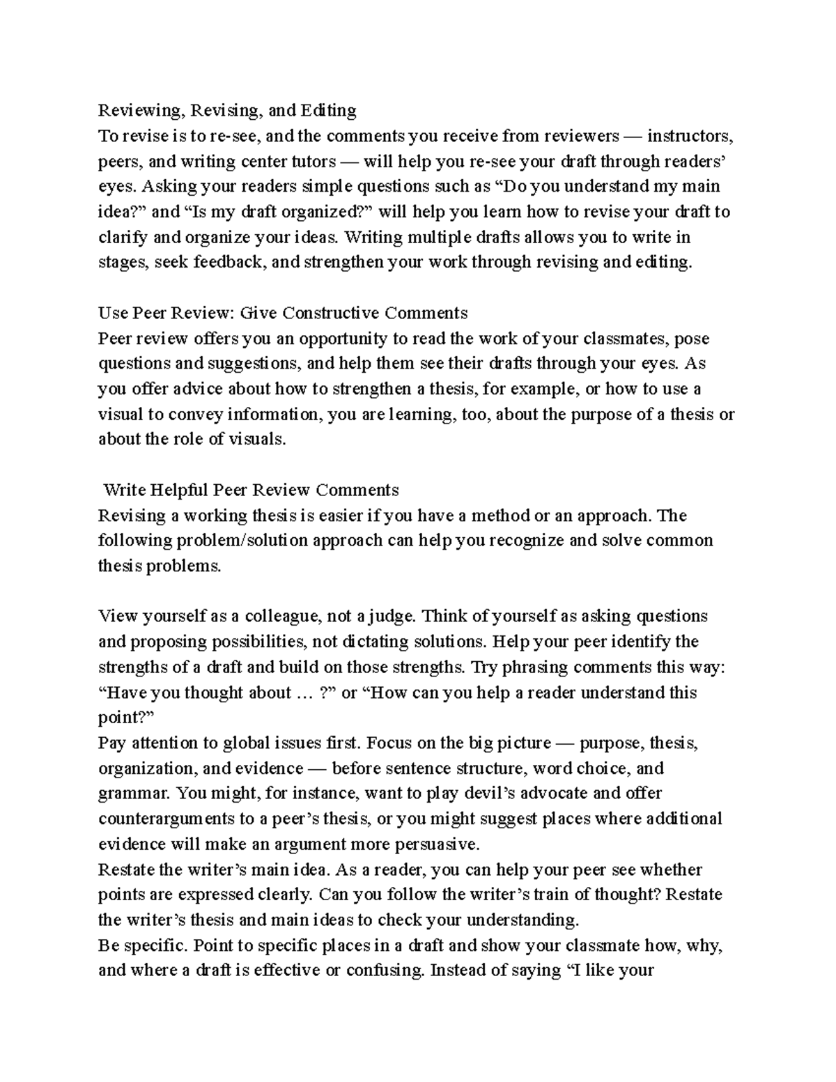 Rhetoric and Composition notes 6 - Reviewing, Revising, and Editing To ...