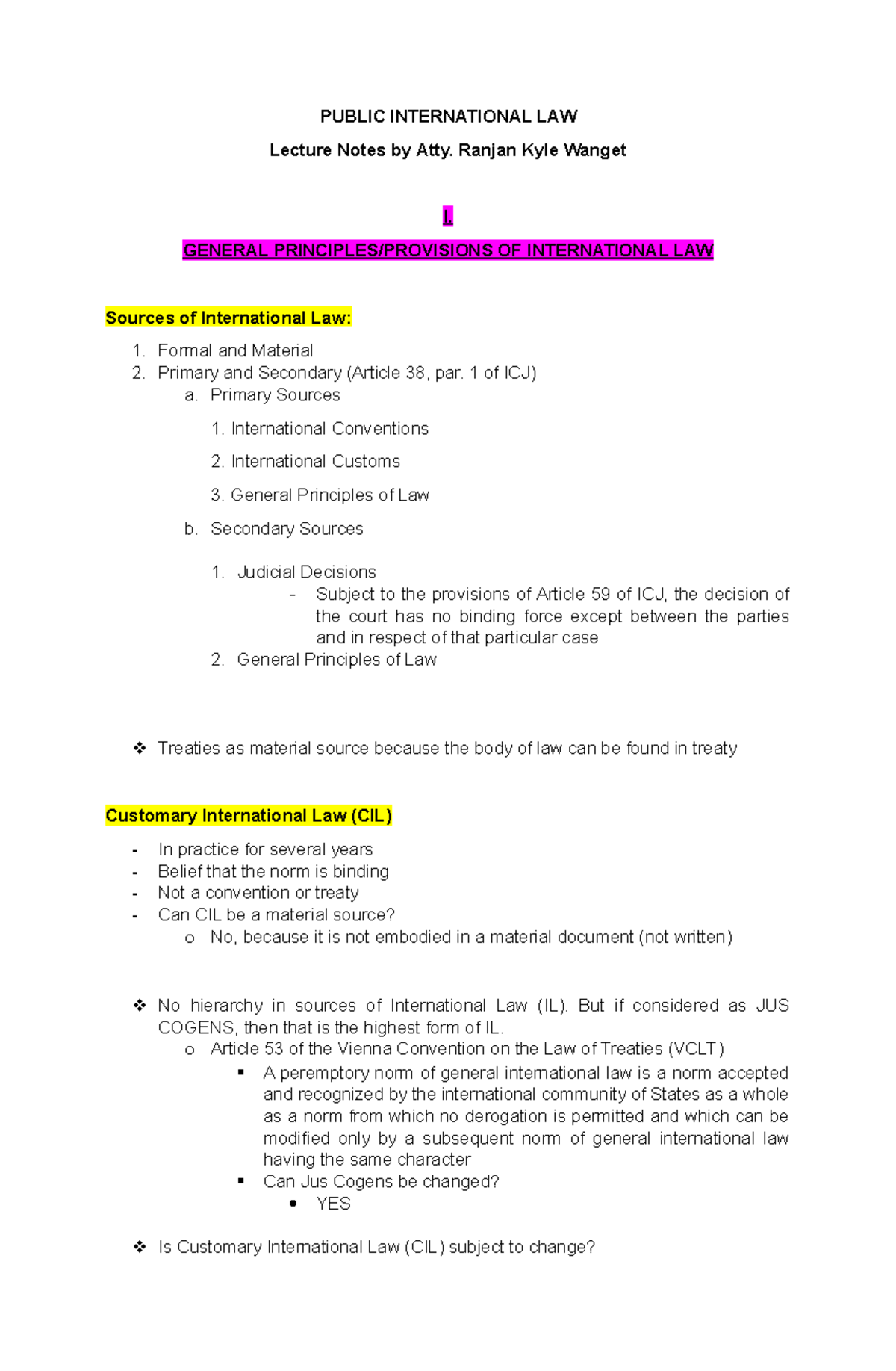 Public International LAW Lecture Notes by Atty - PUBLIC INTERNATIONAL ...