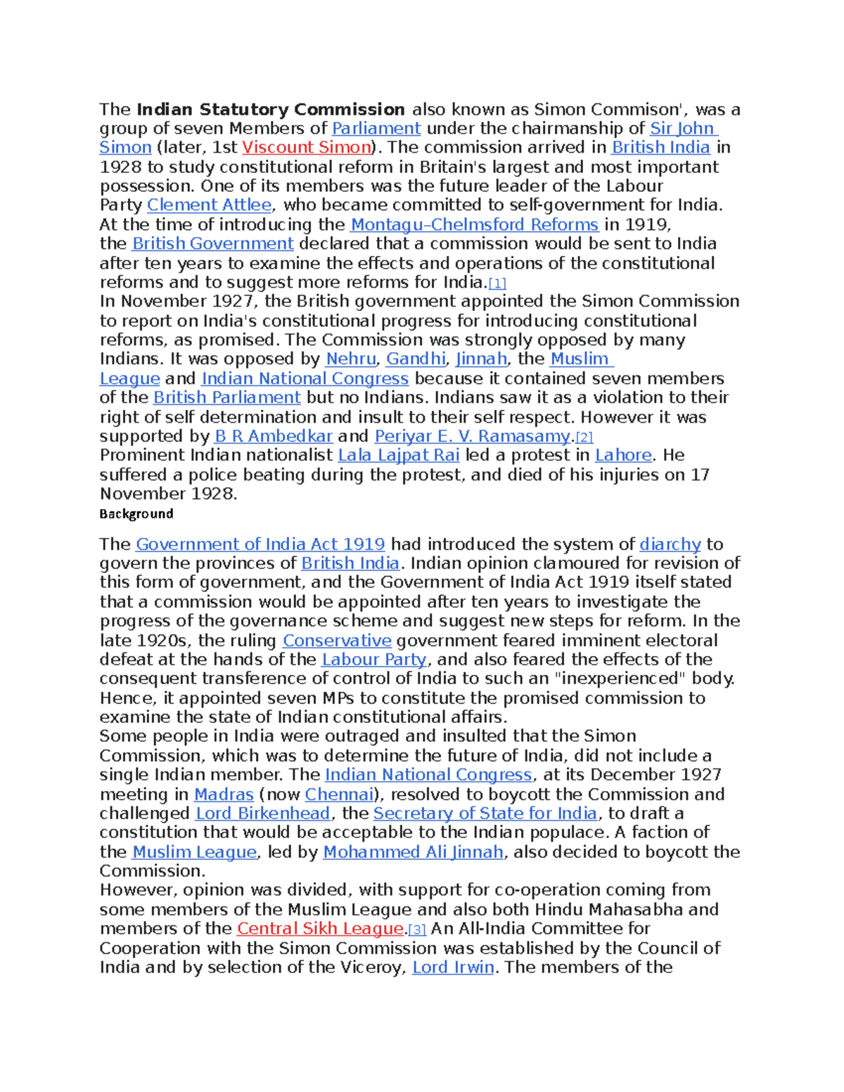 Simon Commission 1919 to 1927 in India - The Indian Statutory ...