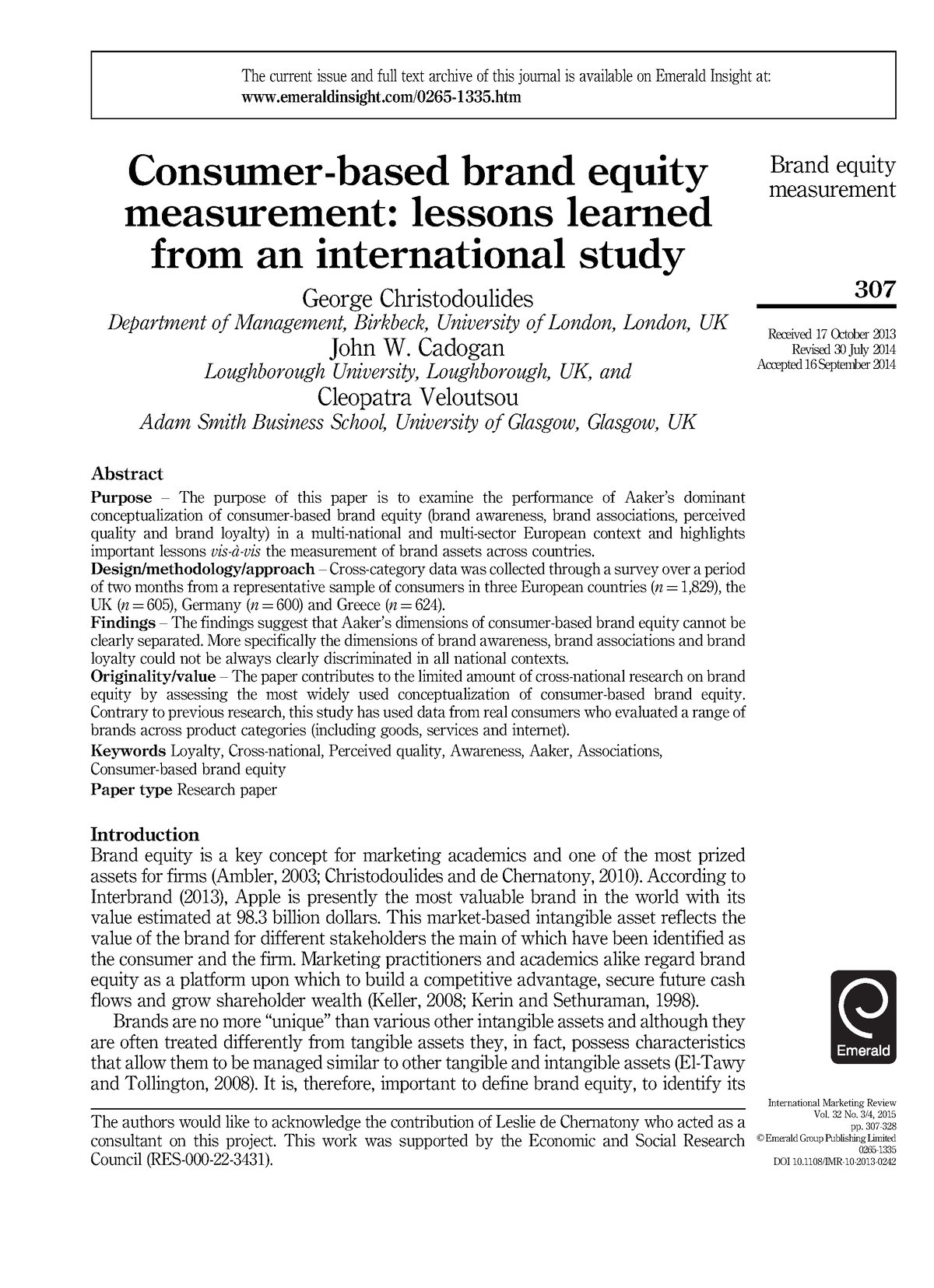 consumer based brand equity conceptualisation and measurement a literature review