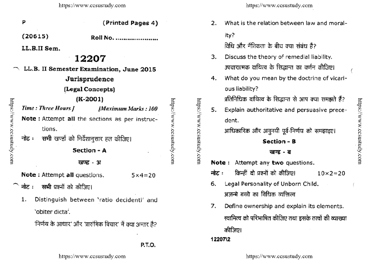 Llb 2 Sem Law Jurisprudence 2 Legal Concepts 12207 May 2015