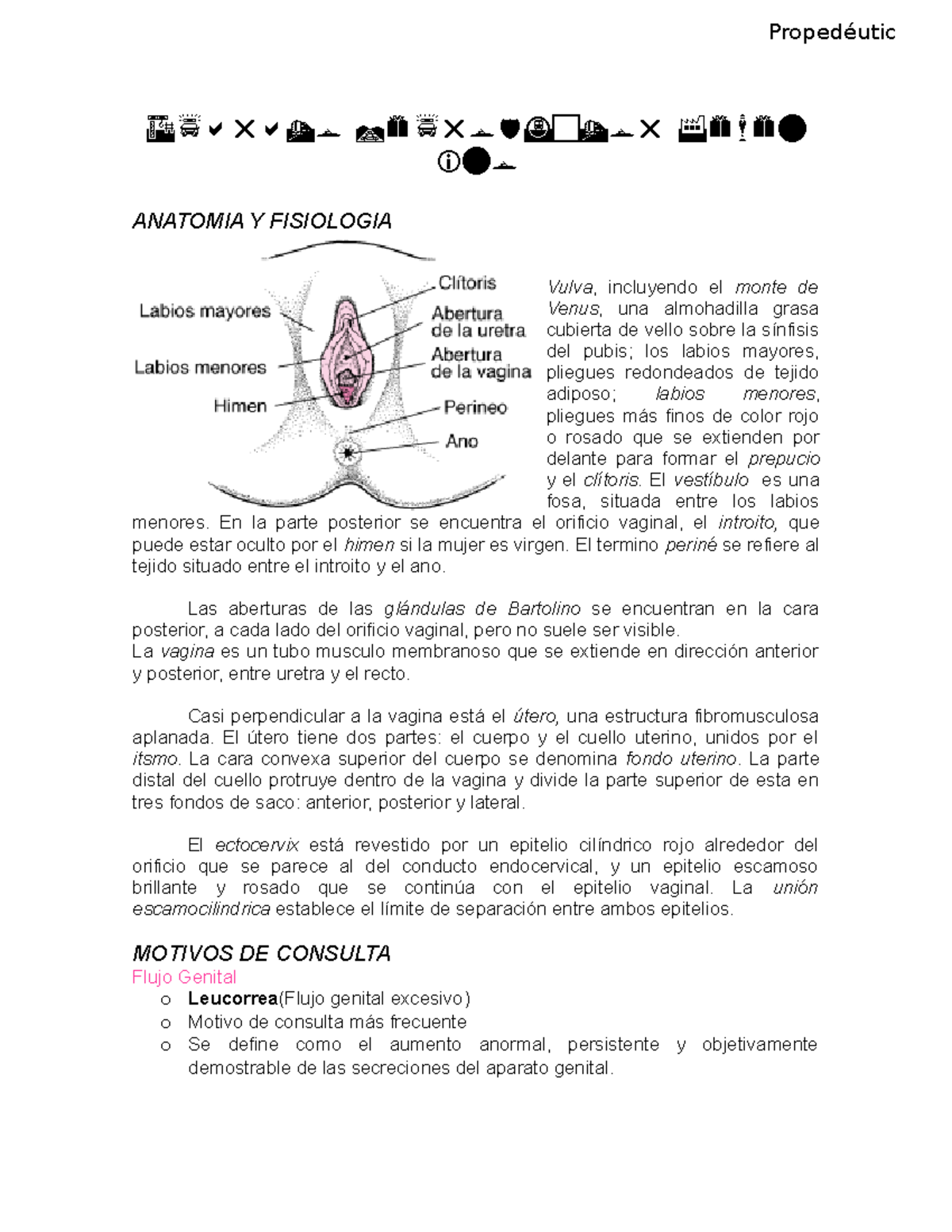 Organos Sexuales - Propedéutic a  ANATOMIA Y  FISIOLOGIA Vulva, - Studocu