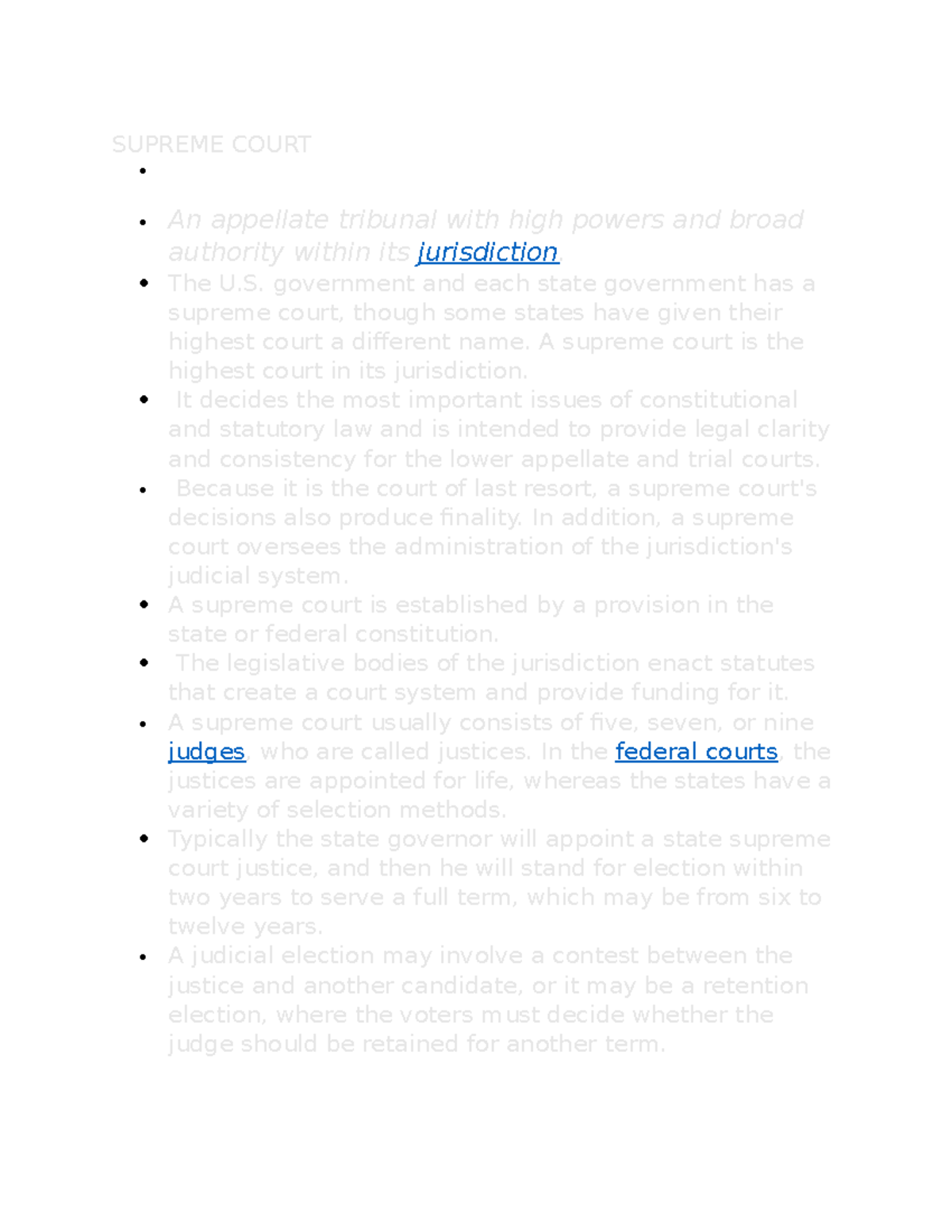 Week 3 notes on Supreme Court - SUPREME COURT An appellate tribunal ...