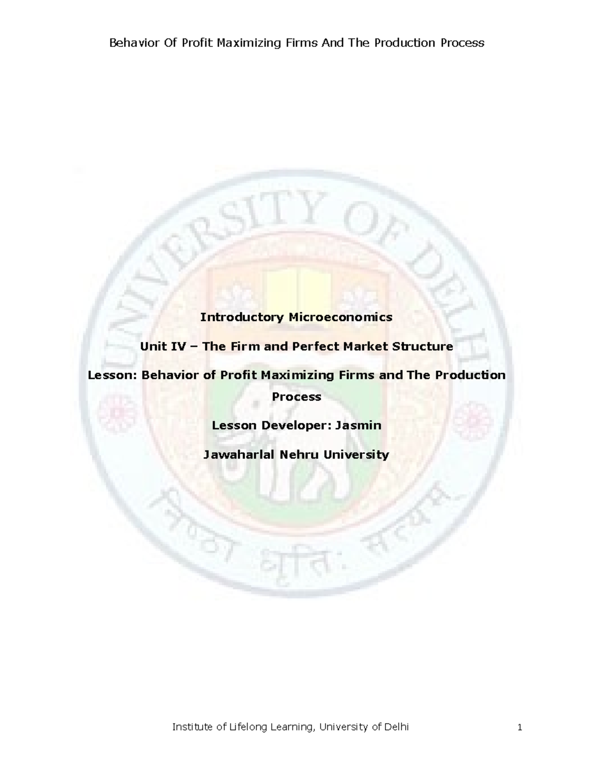 Behavior of Profit Maximizing Firms and The Production Process ...