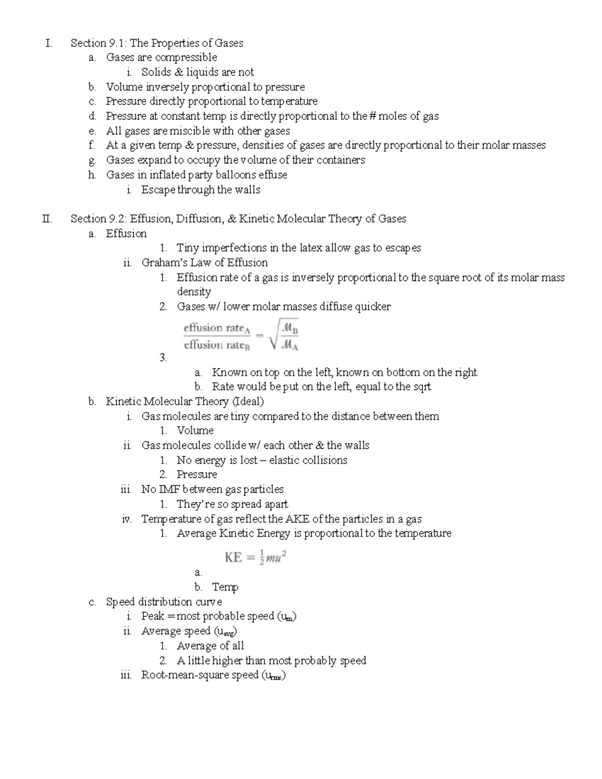 Chapter 9 Notes I Section 9 The Properties Of Gases A Gases Are