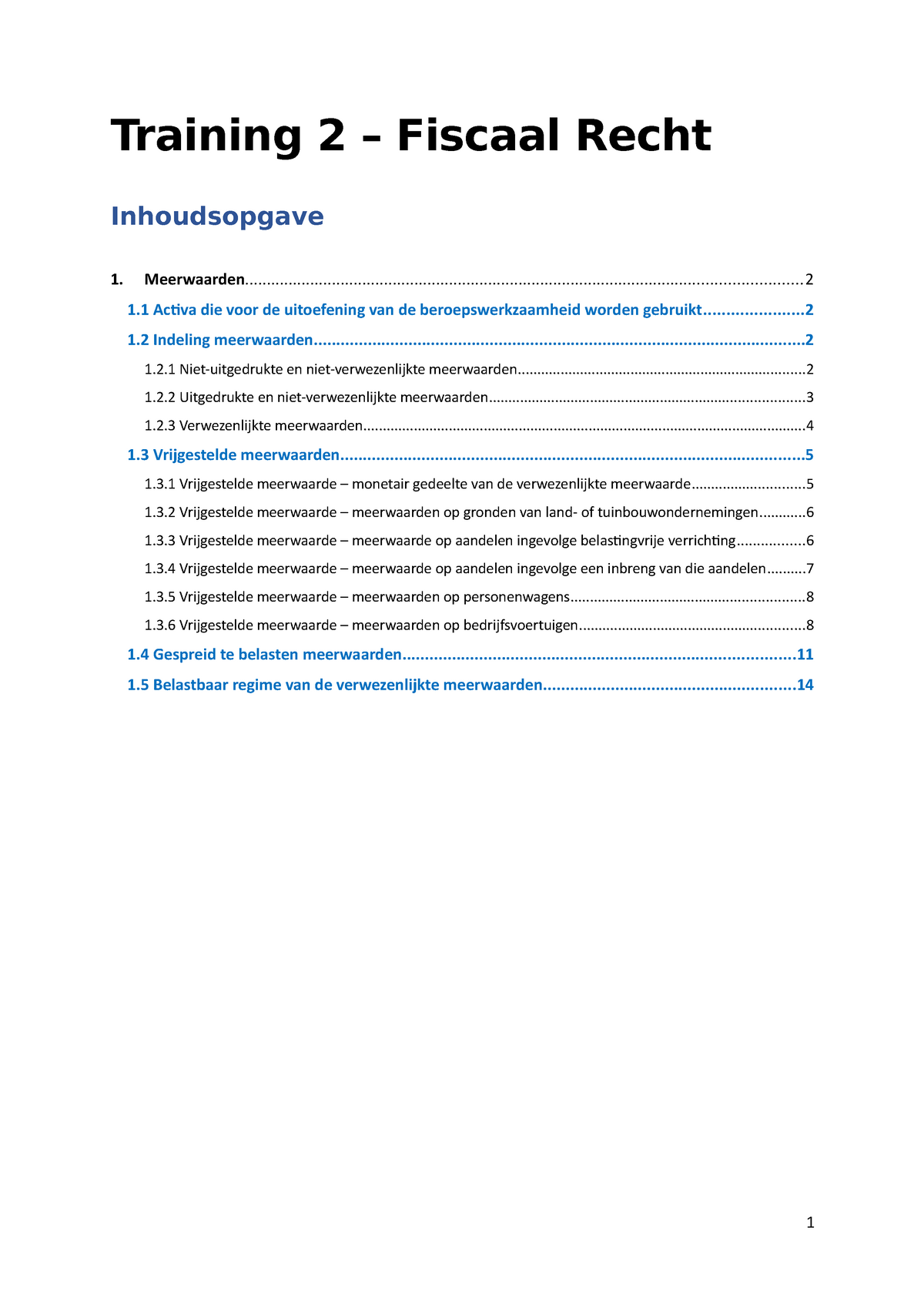 Fiscaal-recht-training-2-meerwaarden - Training 2 – Fiscaal Recht - Studocu