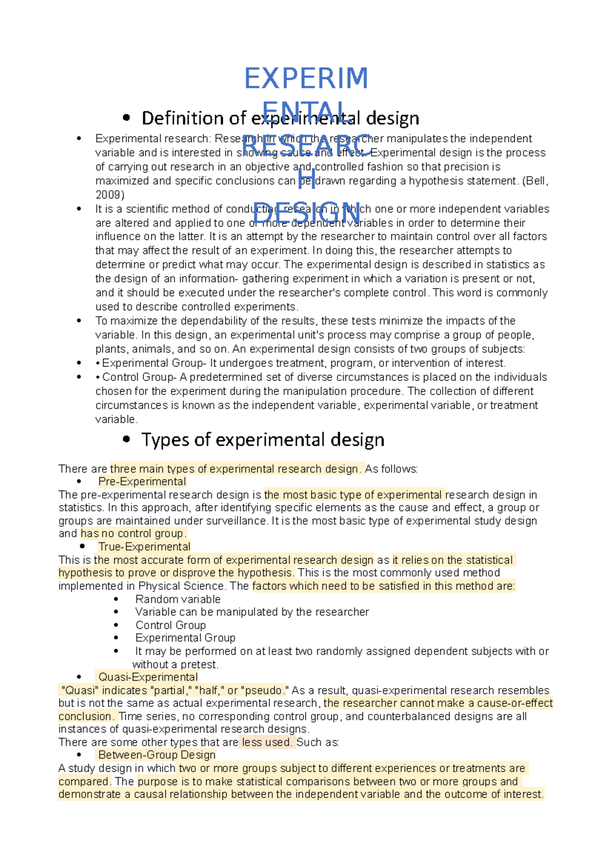 experimental administration definition