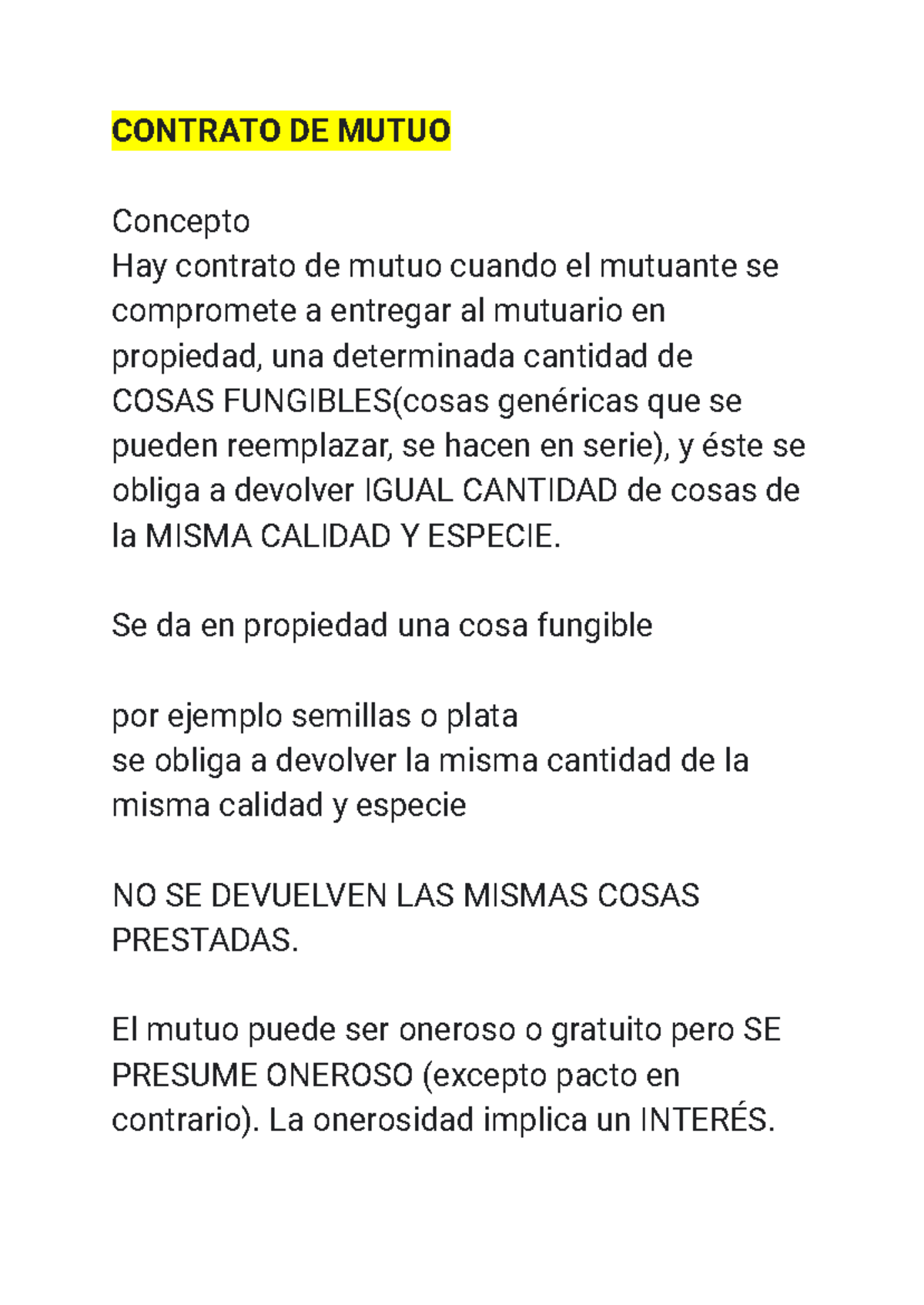 Contrato DE Mutuo - CONTRATO DE MUTUO Concepto Hay contrato de mutuo ...