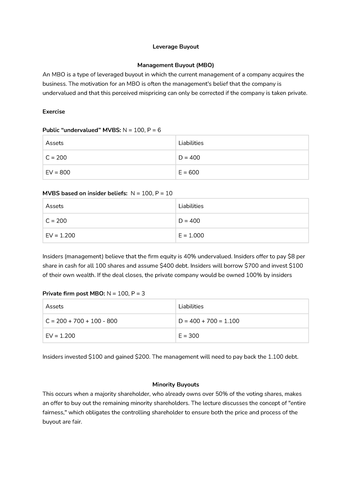 08. Summary Leveraged Bayout - Leverage Buyout Management Buyout (MBO ...