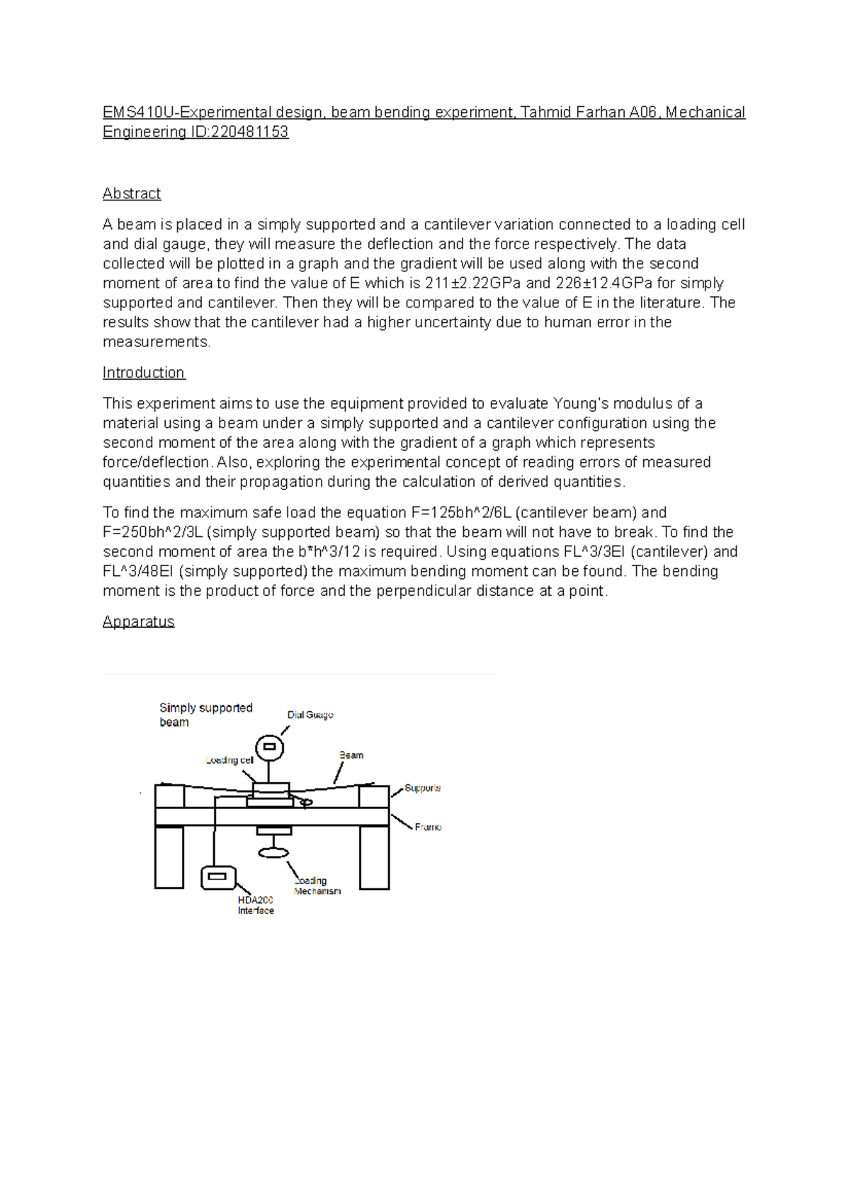 Beam Bending Report - Hbjnxkcldnnajkdcn - EMS410U-Experimental Design ...