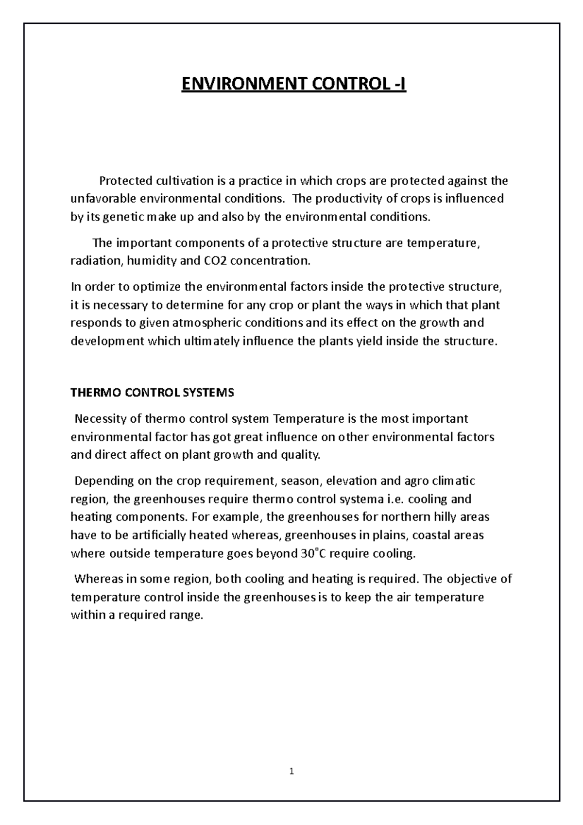 Environment Control Lecture notes 56 ENVIRONMENT CONTROL I