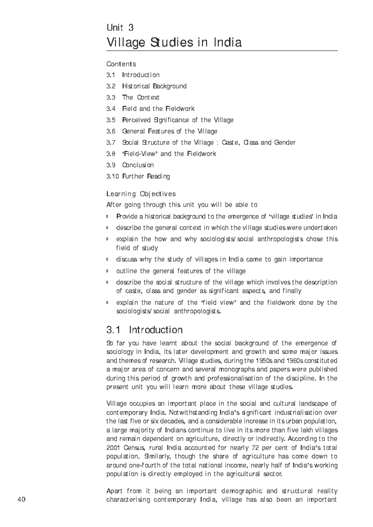 Unit-3 - Extra notes - 40 Unit 3 Village Studies in India Contents 3 ...