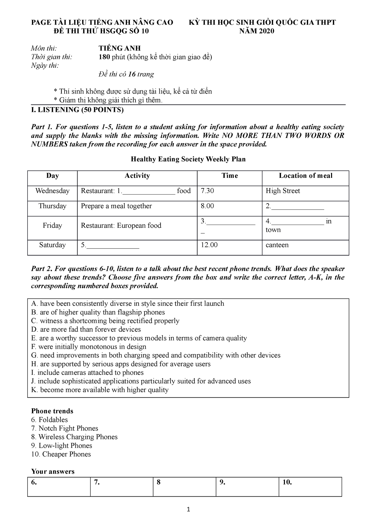 MOCK TEST 10 - Paper - PAGE TÀI LIỆU TIẾNG ANH NÂNG CAO KỲ THI HỌC SINH ...