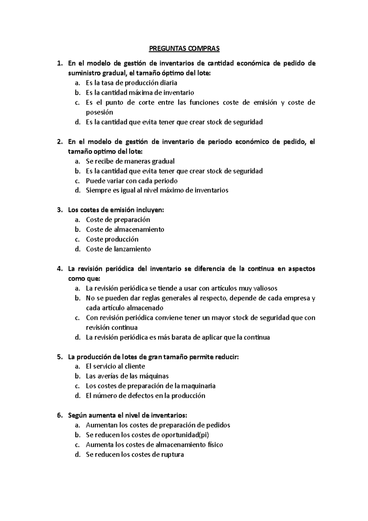 Free Examen Compras 1 - PREGUNTAS COMPRAS En El Modelo De Gestión De ...