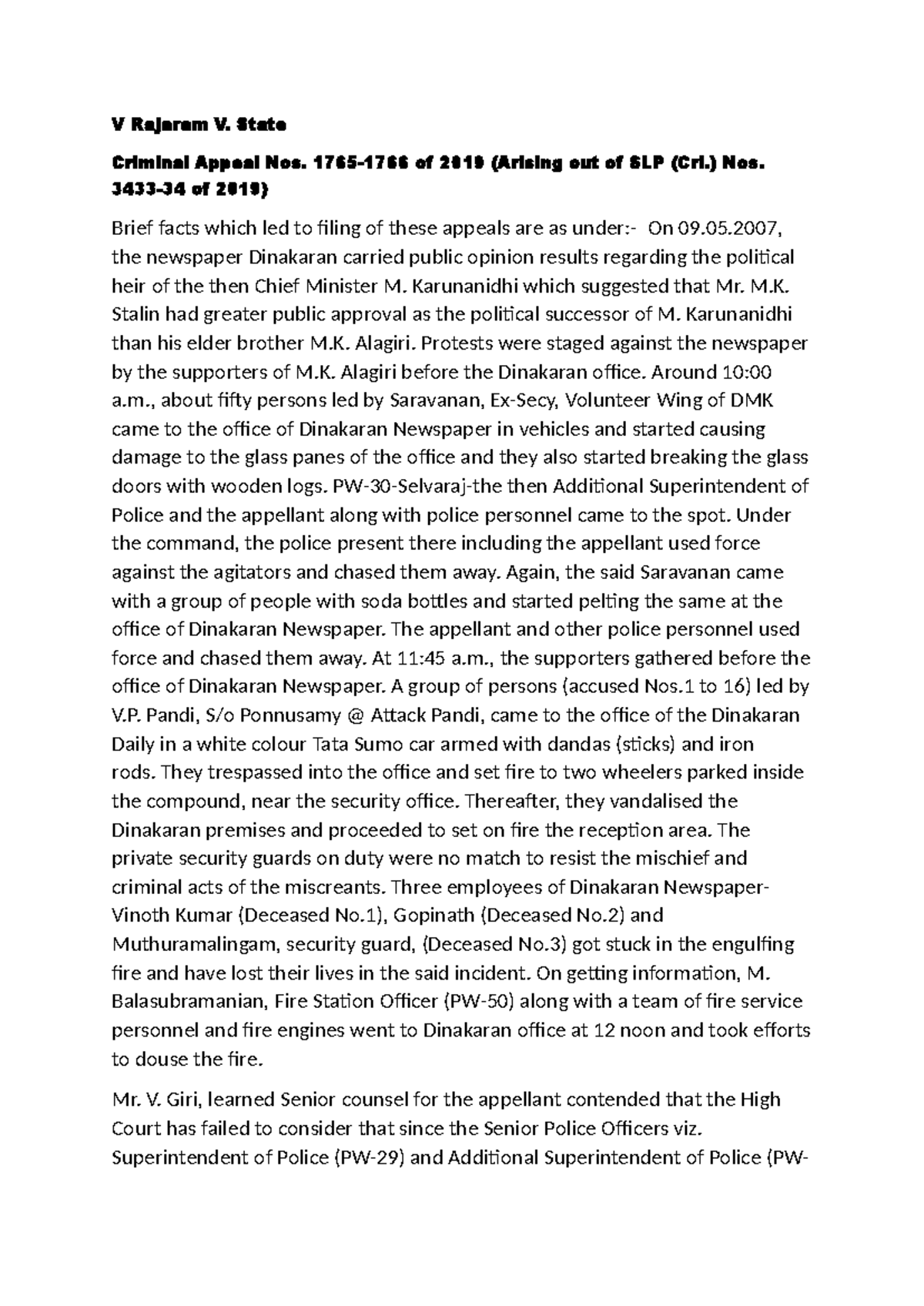 Judgments - V Rajaram V. State Criminal Appeal Nos. 1765-1766 of 2019 ...
