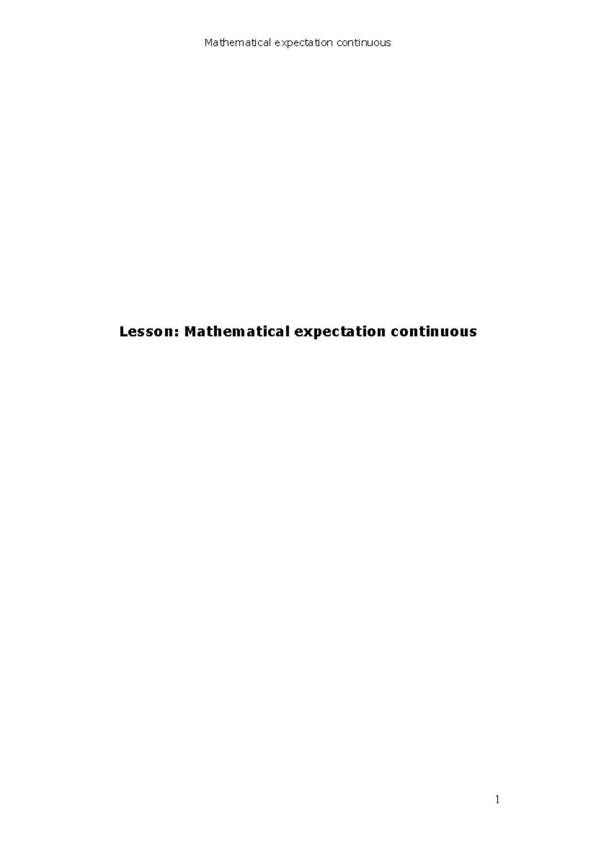 ETCN 5020714 - Lecture notes 1 - Lesson: Mathematical expectation ...