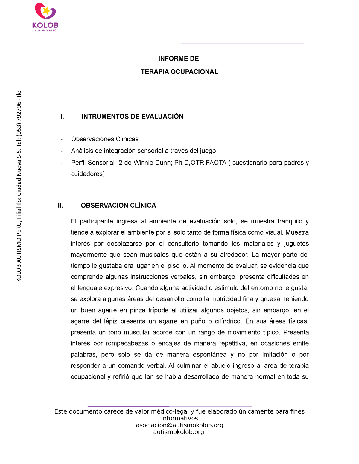 Total imagen modelo de informe de un niño autista Abzlocal mx