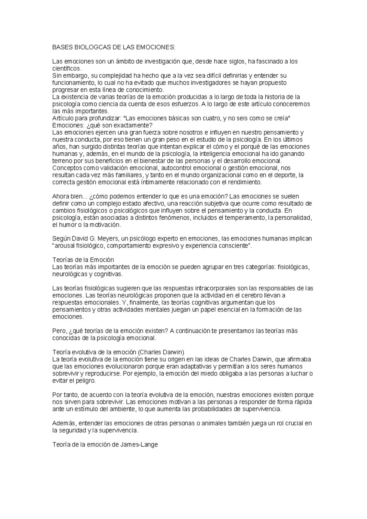 Bases Biologicas DE LAS Emociones - BASES BIOLOGCAS DE LAS EMOCIONES ...