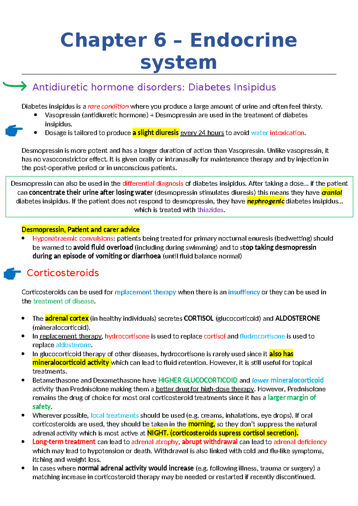 Endocrine system 1 - pharmacy notes - Chapter 6 – Endocrine system ...
