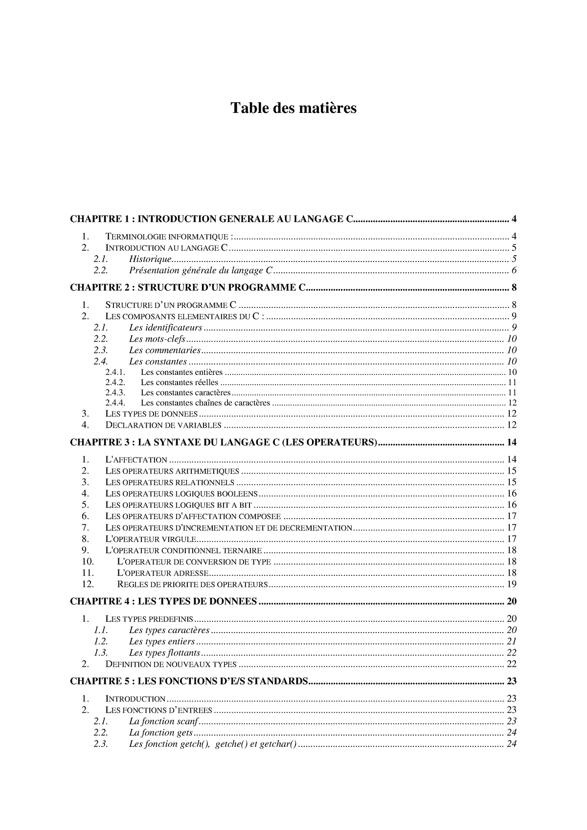 Cours C He Programmation C Table Des Matières Chapitre 1 Introduction Generale Au Langage