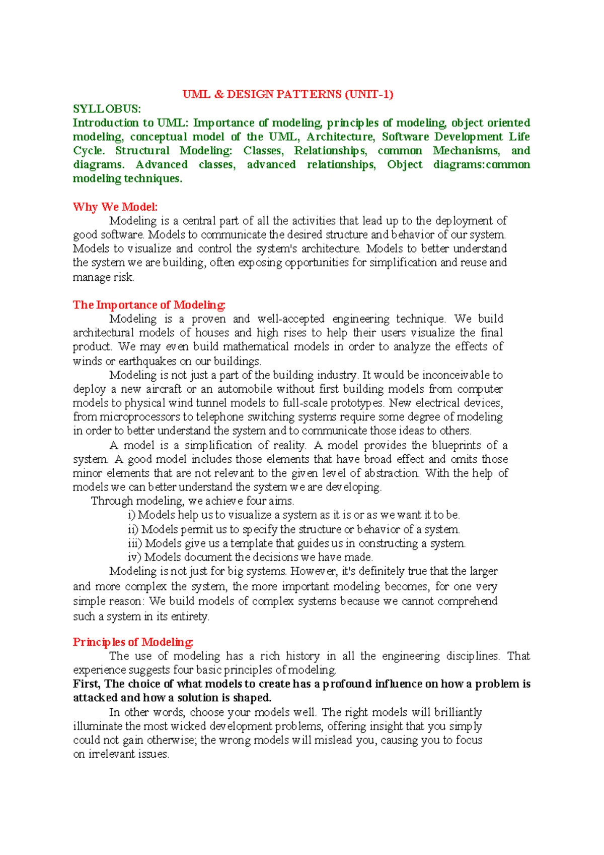 Object oriented analysis and design Unit-2 - UNIT-II Classes and ...