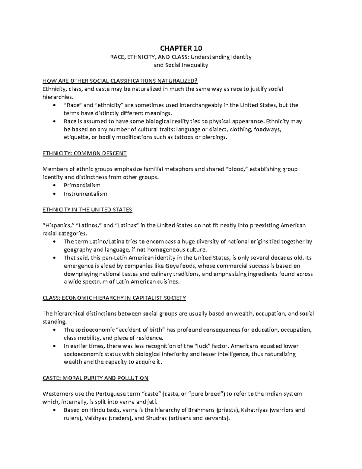 American Govt - Race, Ethnicity, and Class - CHAPTER 10 RACE, ETHNICITY ...