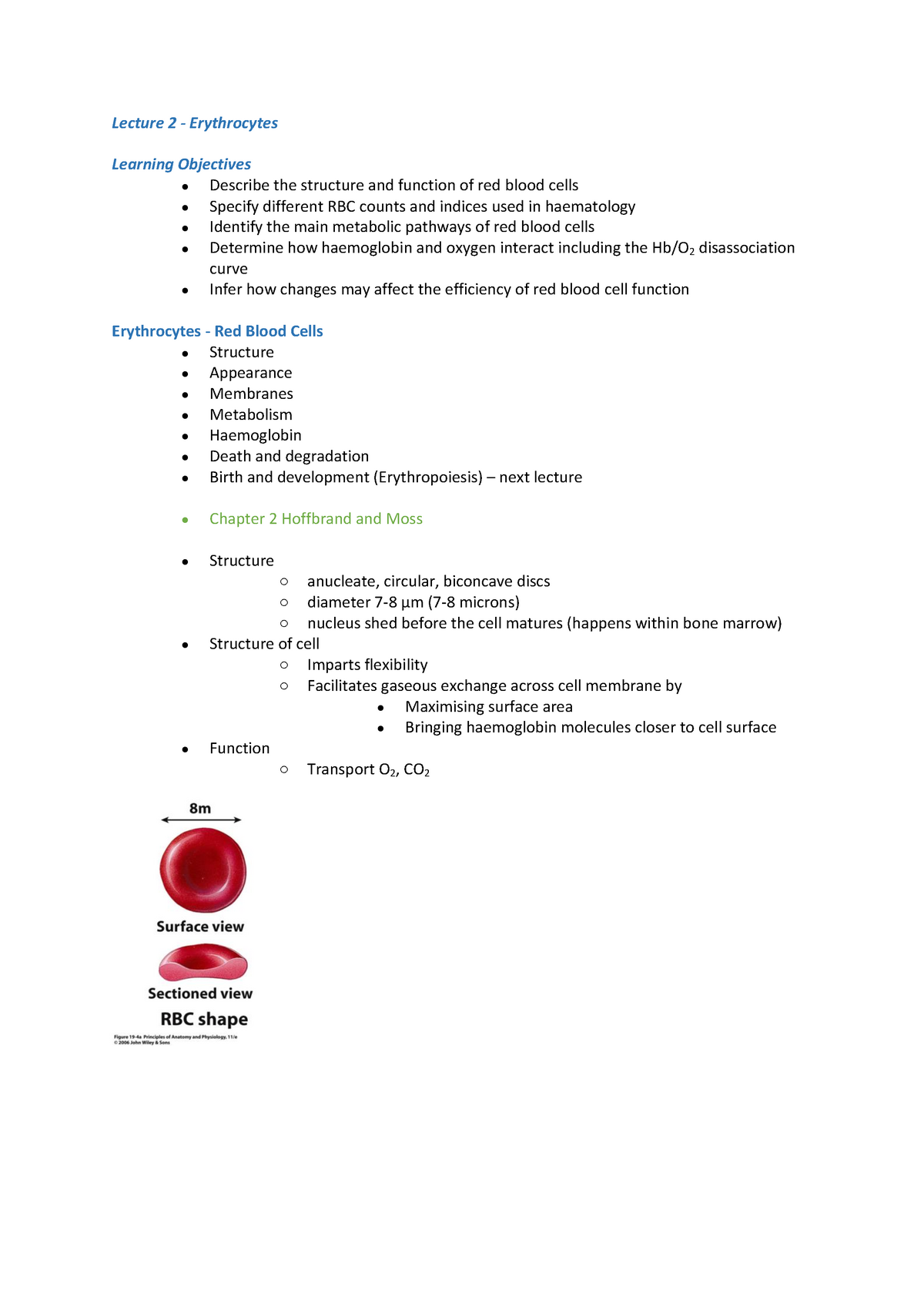 Lecture 2 - Erythrocytes - 91563 - Haematology 1 - UTS - StuDocu