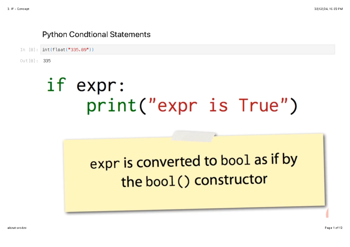 Python if condition concept python condtional statements int float