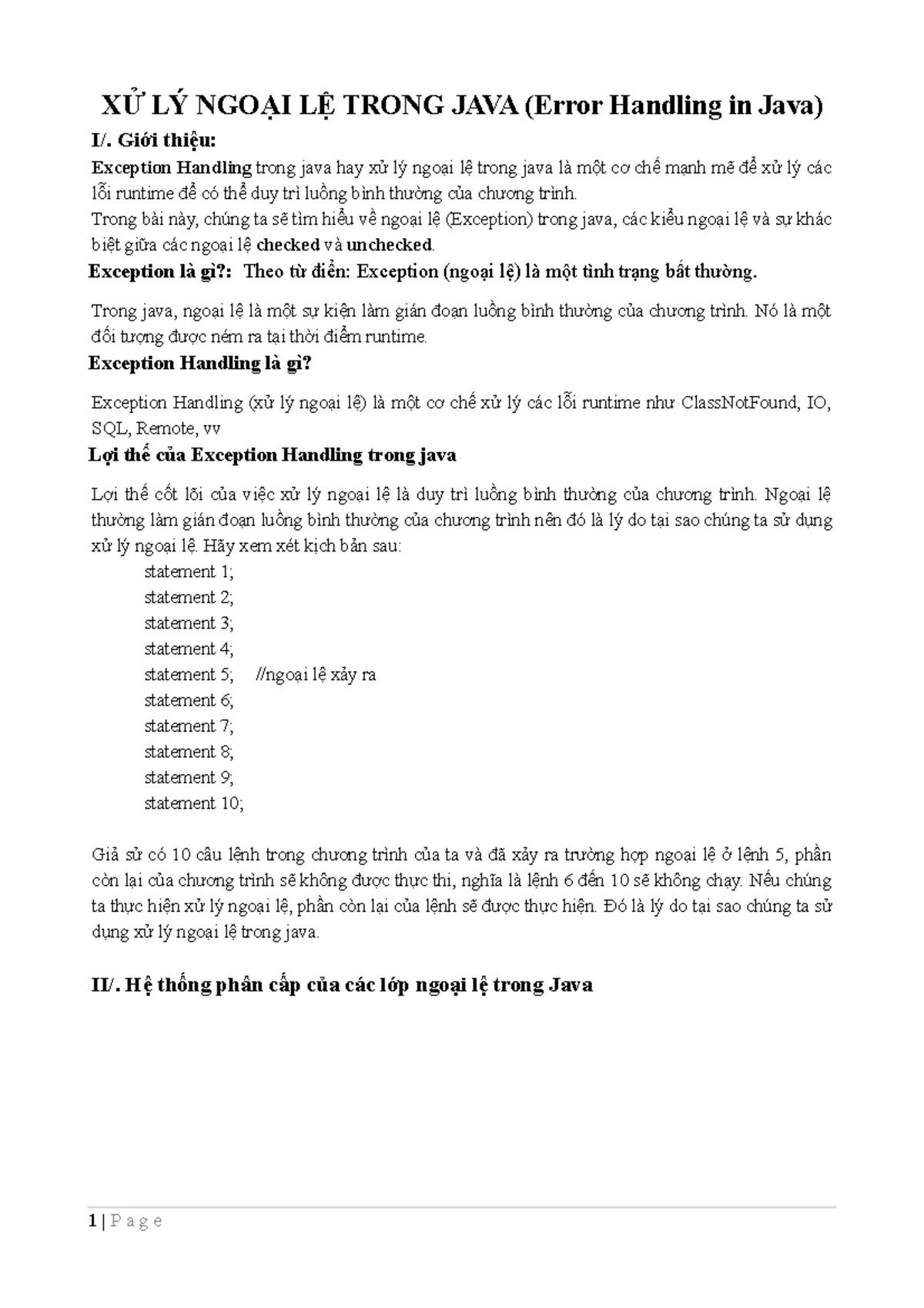 C6 Error Handling bài giảng môn kĩ thuật lập trình XỬ LÝ NGOẠI LỆ TRONG JAVA (Error Handling