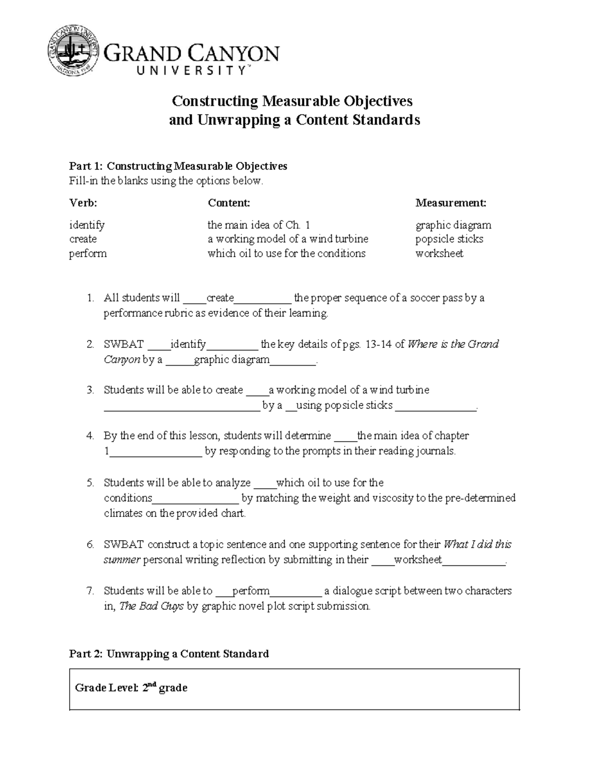 Elm 210 Learning Objectives And Aligning Standards Constructing