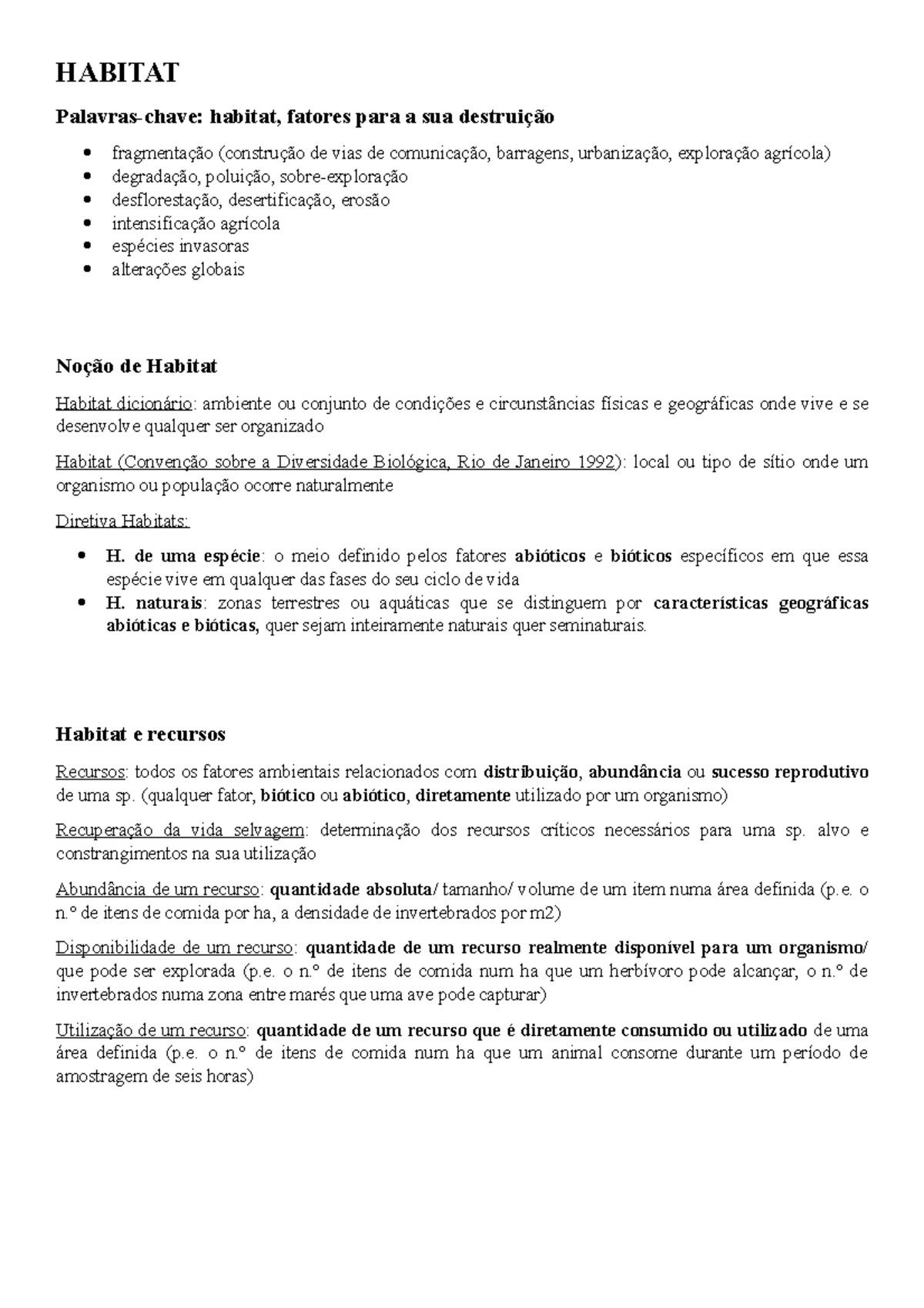 Gestão de Habitats 1 - HABITAT Palavras-chave: habitat, fatores para a ...