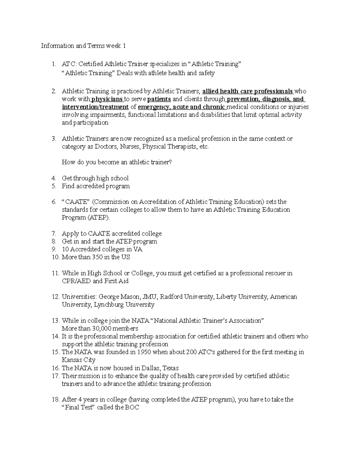 Medical Terminology Definition and Information List Information and