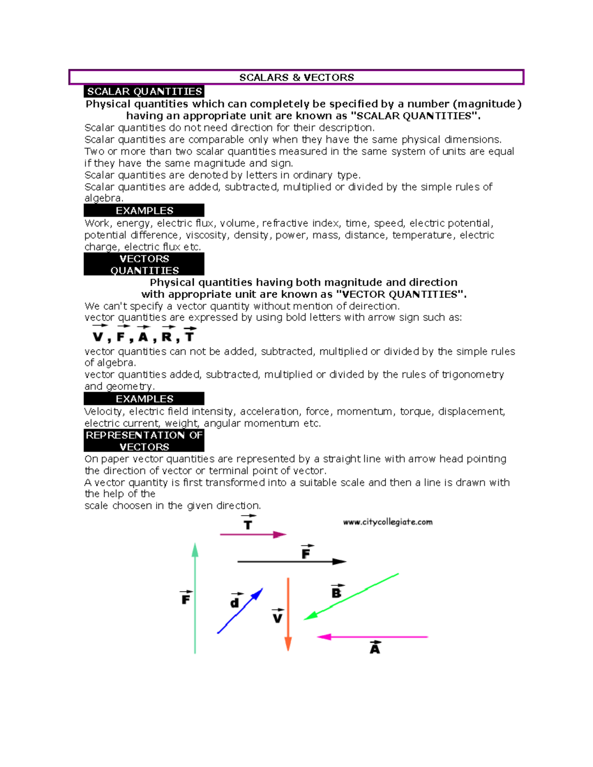 Scalars & Vectors Lecture notes 2 SCALARS & VECTORS SCALAR