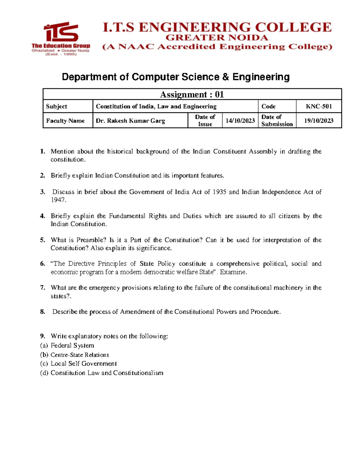 CSE Assignment-01 COI - B.TECH - Department Of Computer Science ...