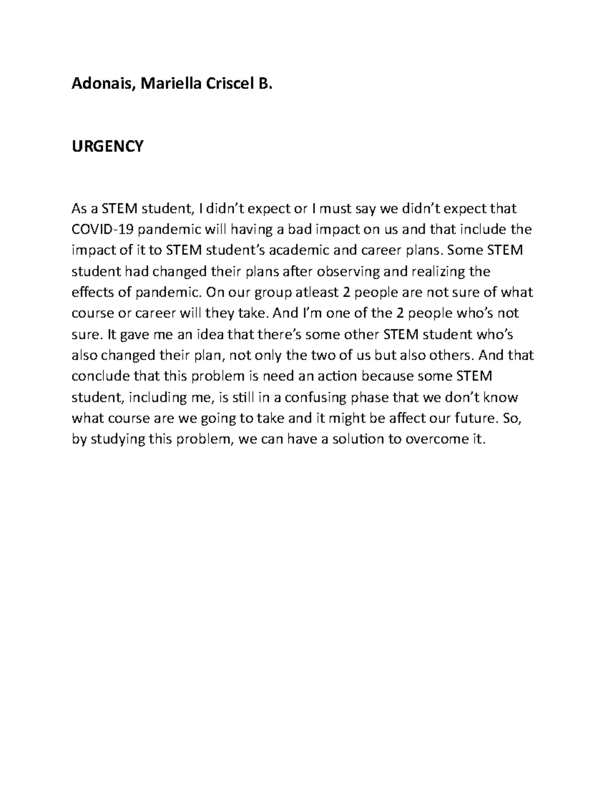 essay about urgency