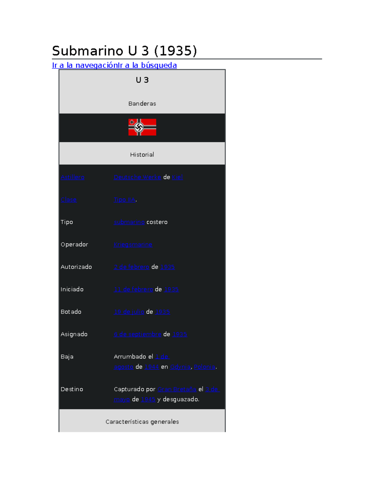 Submarino U 3 Guerras/Usos militares Submarino U 3 (1935) Ir a la