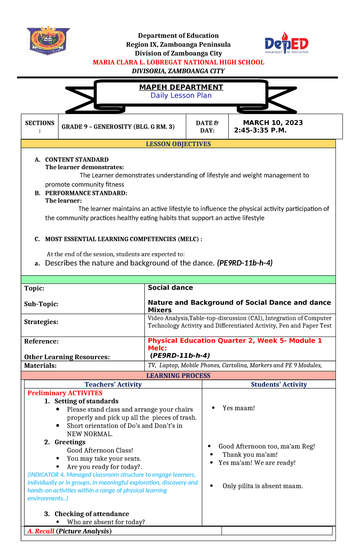 Cot 1 Regine 3rd Quarter Revise 2 Department Of Education Region Ix Zamboanga Peninsula 7165