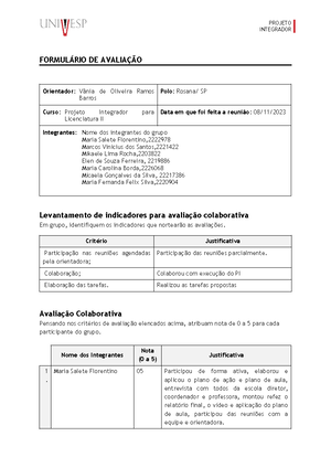 Plano de Ação PI 2(3) univesp - INTEGRADOR PLANO DE AÇÃO Integrantes ...