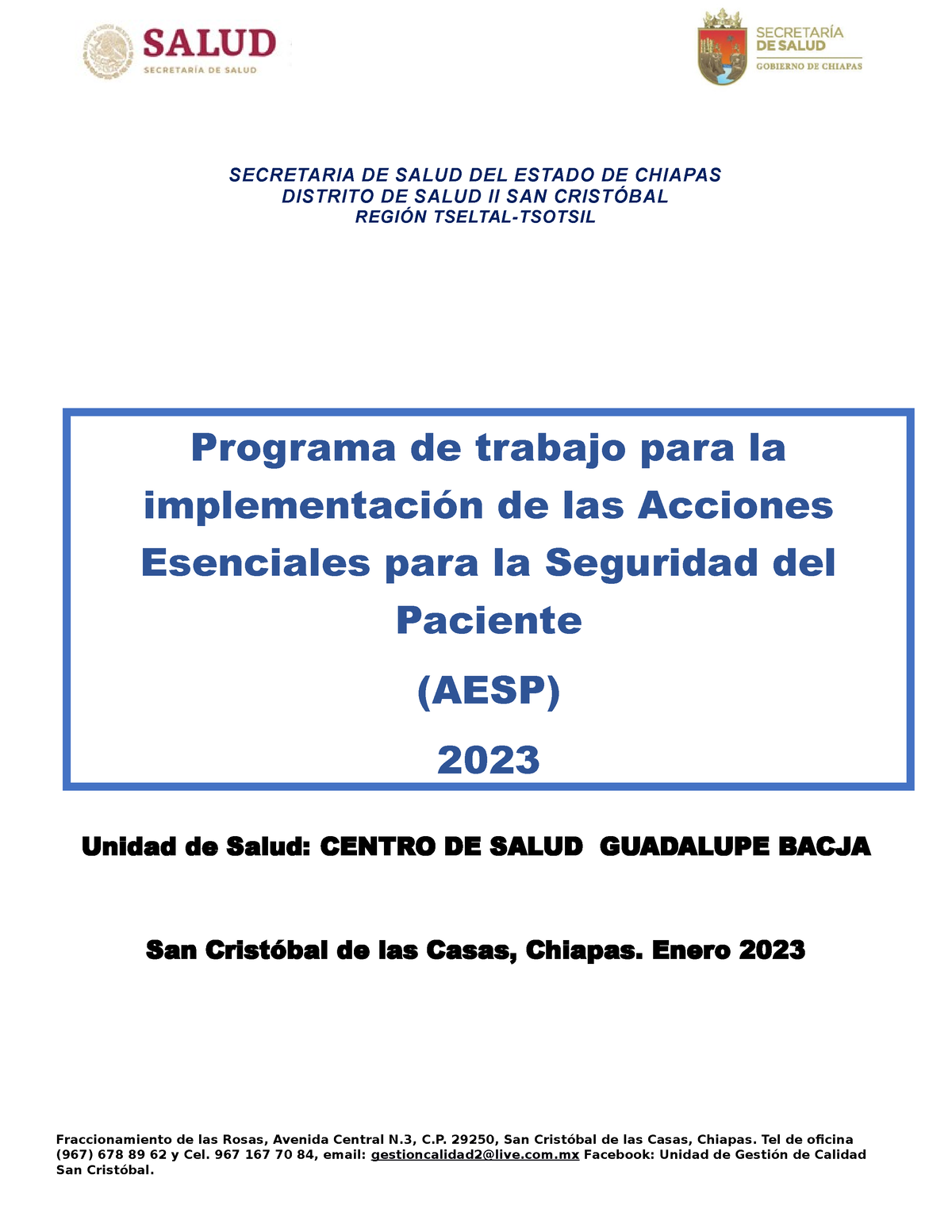 AESP 2023 - PARA TRABAJOS DE GESTION DE LA CALIDAD - Unidad De Salud ...