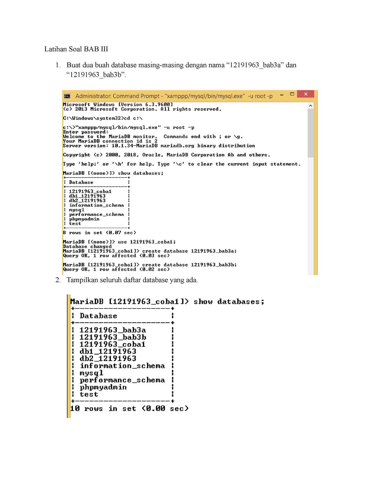 ABD Latihan Soal BAB III - Latihan Soal BAB III Buat Dua Buah Database ...