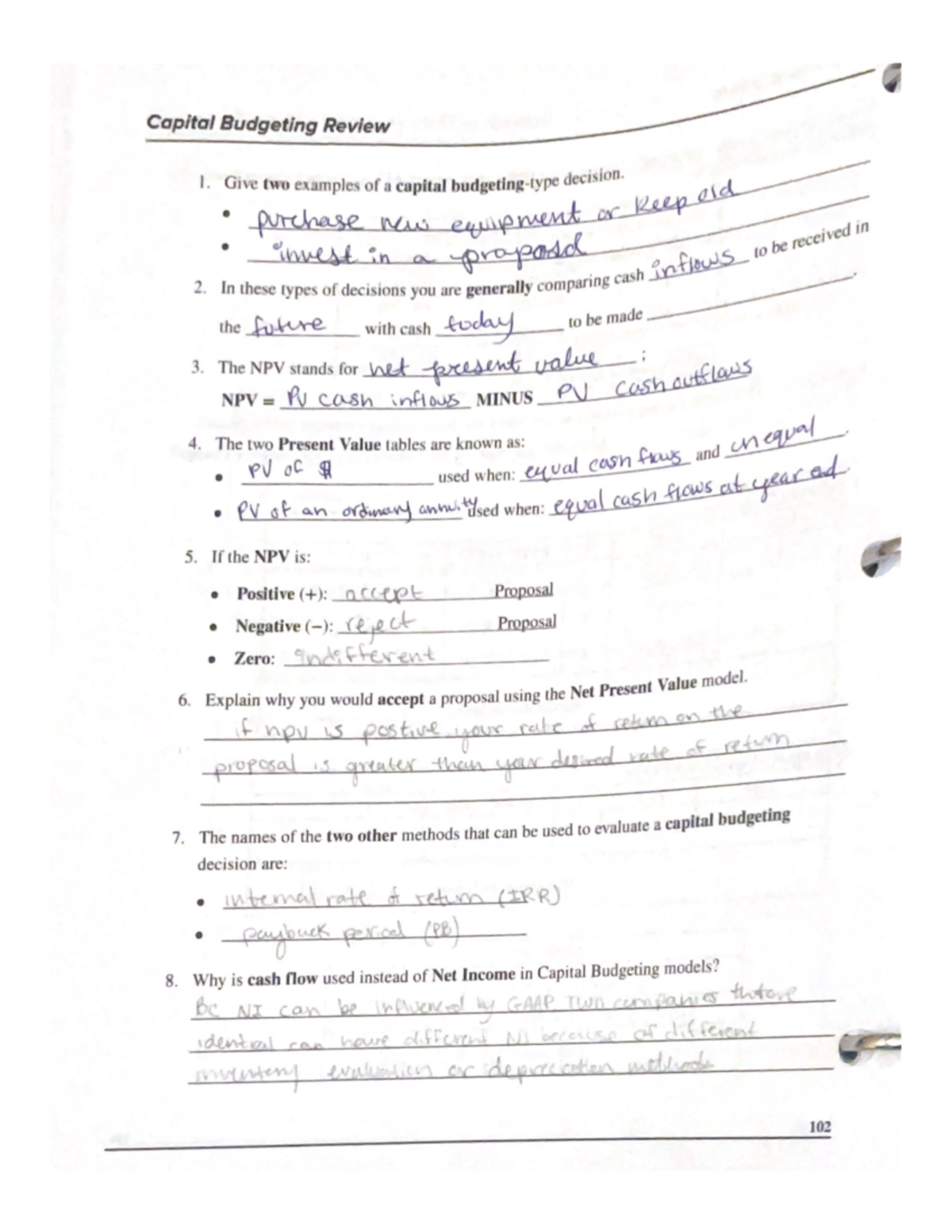 Capital Budgeting Review - Studocu