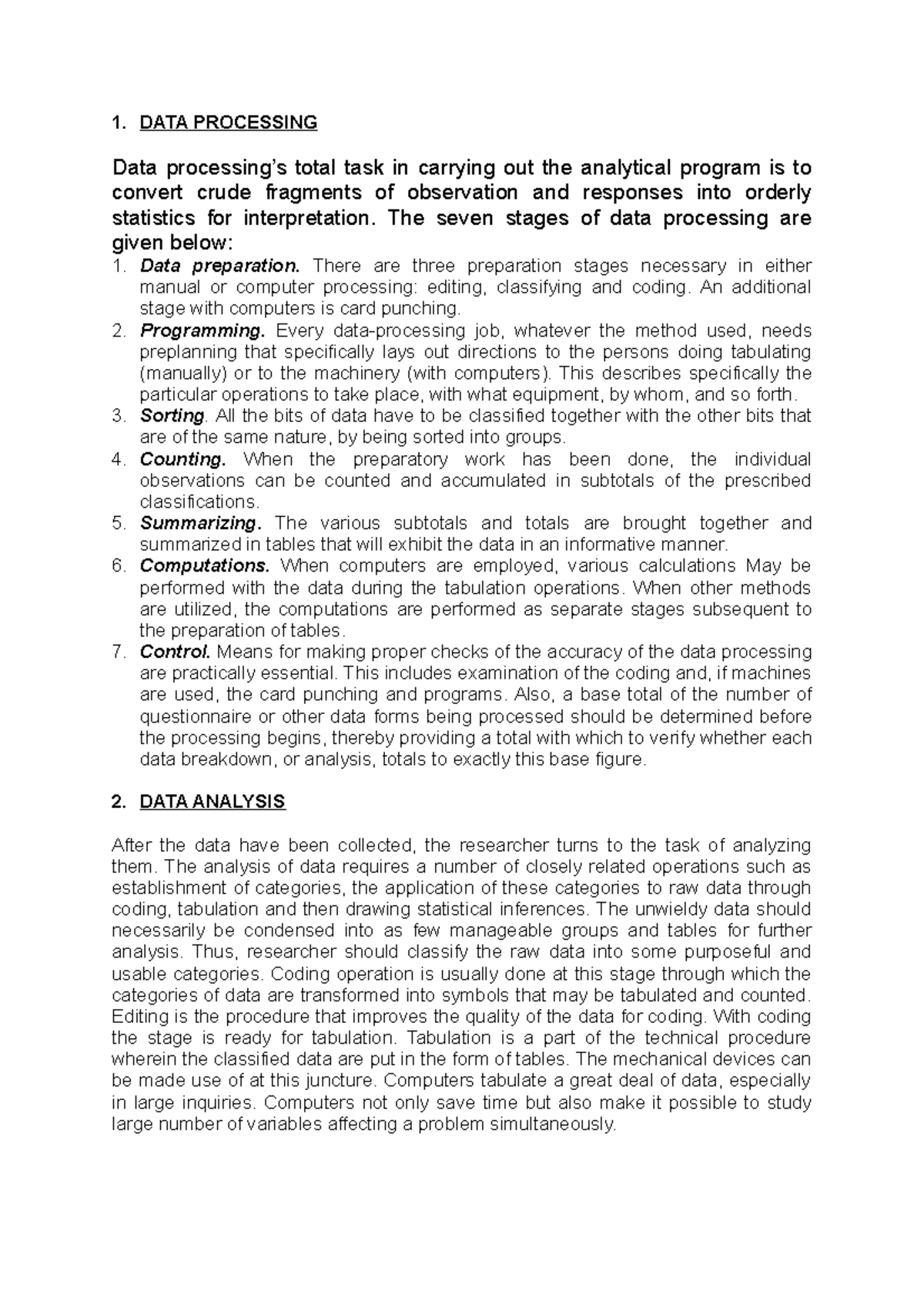 Data processing and research report - 1. DATA PROCESSING Data ...