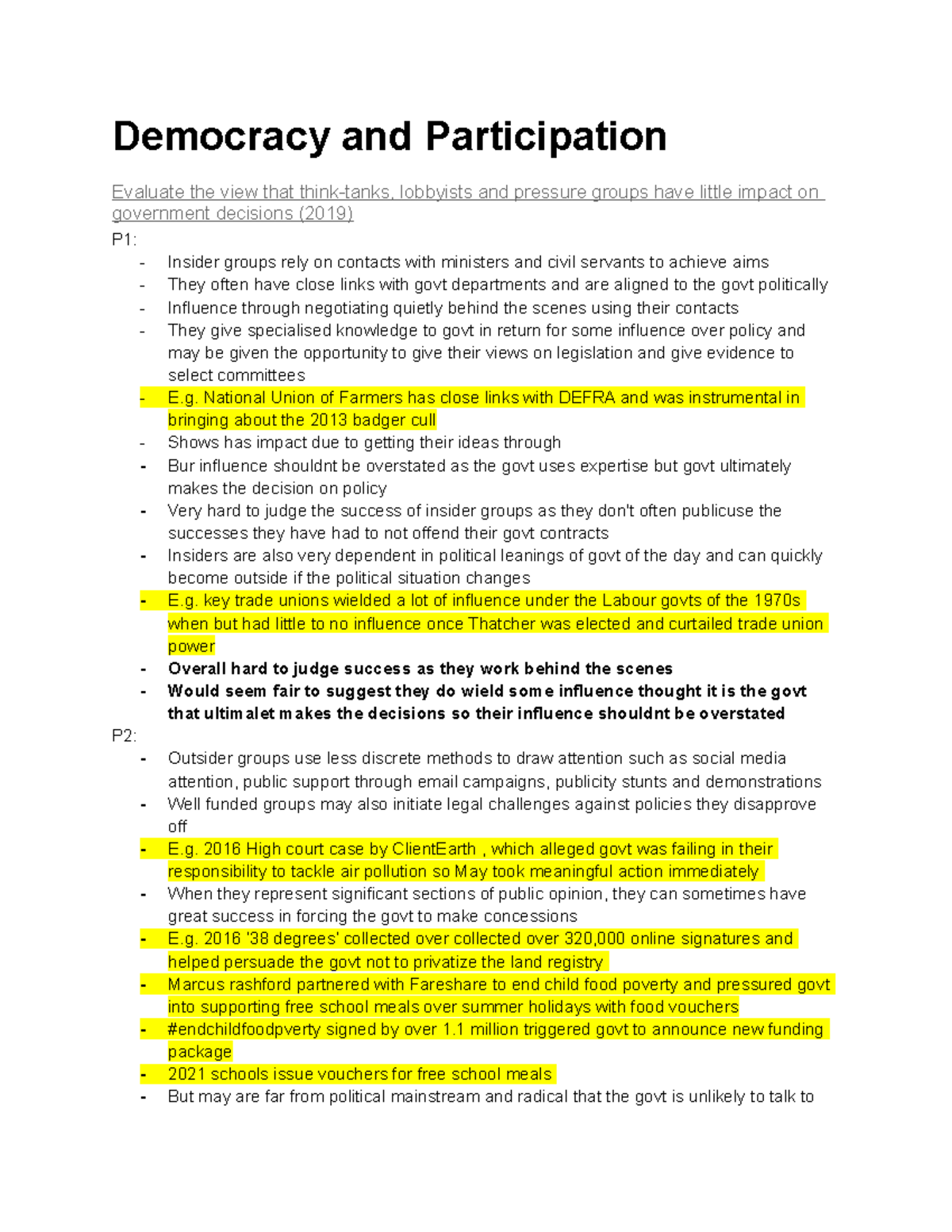 UK Politics Example Bank - Democracy And Participation Evaluate The ...